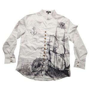 Ouku Men's Button Up Boat Shirt Long Sleeve Collar Sz‎ M
